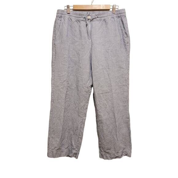 Talbots Linen Blend Pants Railroad Blue Stripe 14P Wide Leg Coastal Nautical 073 - Picture 9 of 9